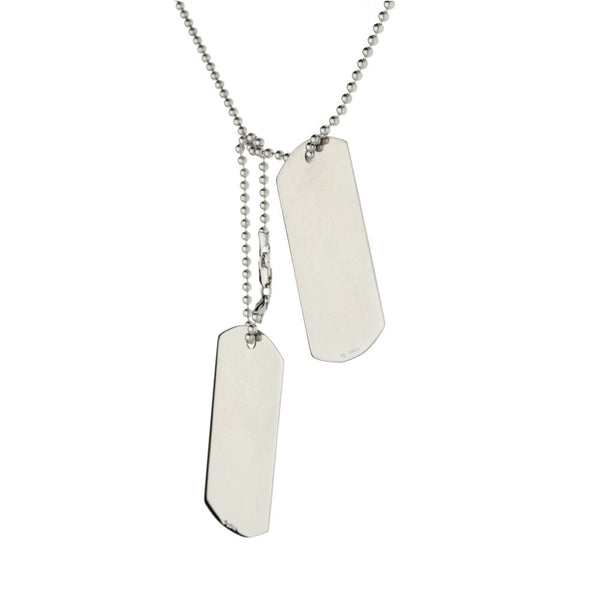 9ct White Gold Paired Dog Tags & Bead Chain