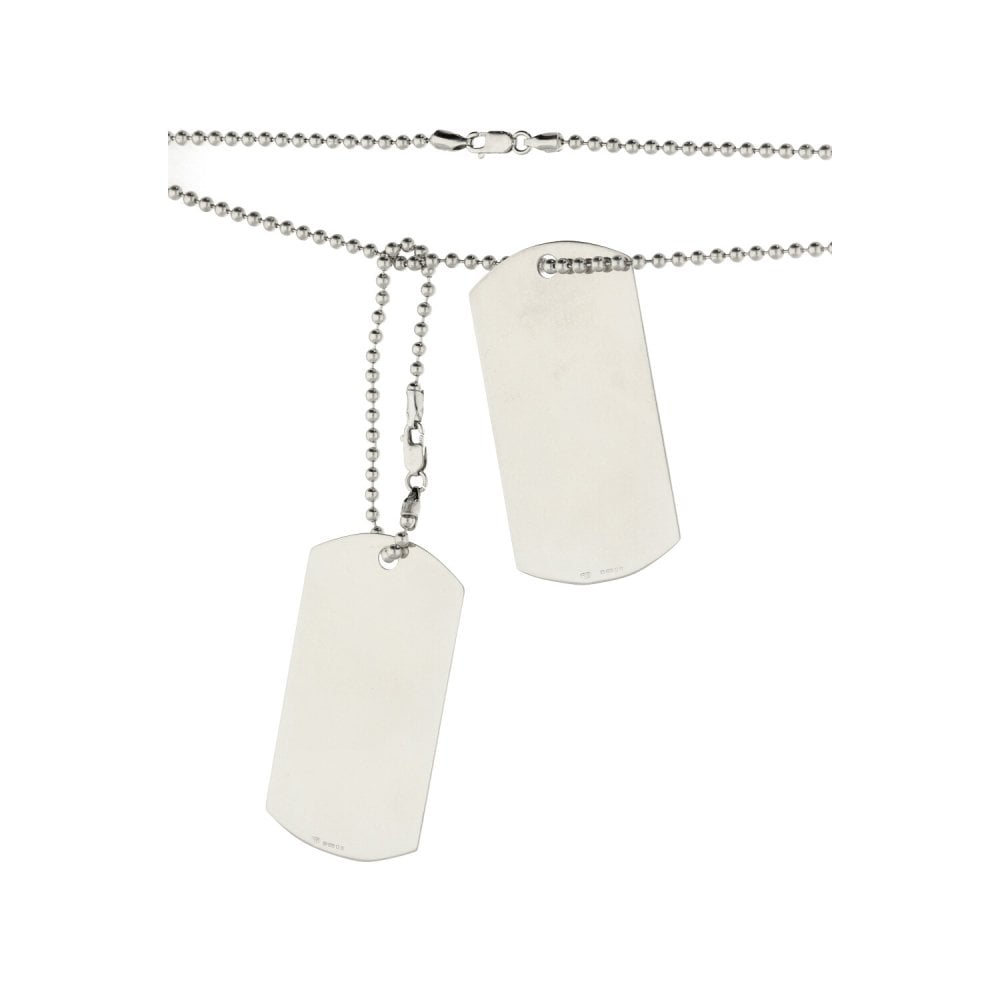 9ct White Gold Paired Dog Tags & Bead Chain