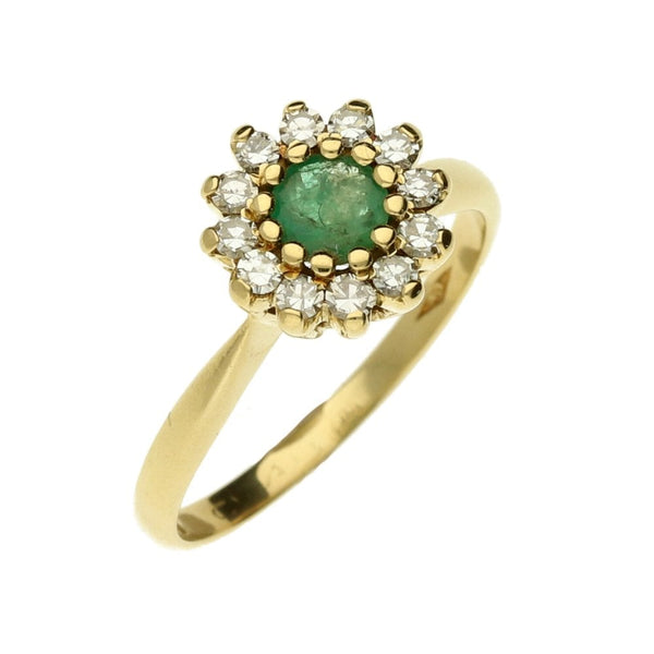 18ct Yellow Gold Emerald & Diamond Ring - Size L