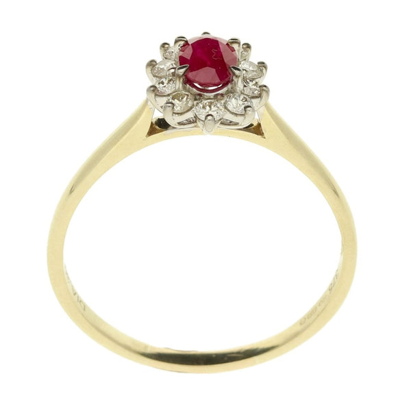9ct Yellow Gold Ruby & Diamond Cluster Ring - Size T