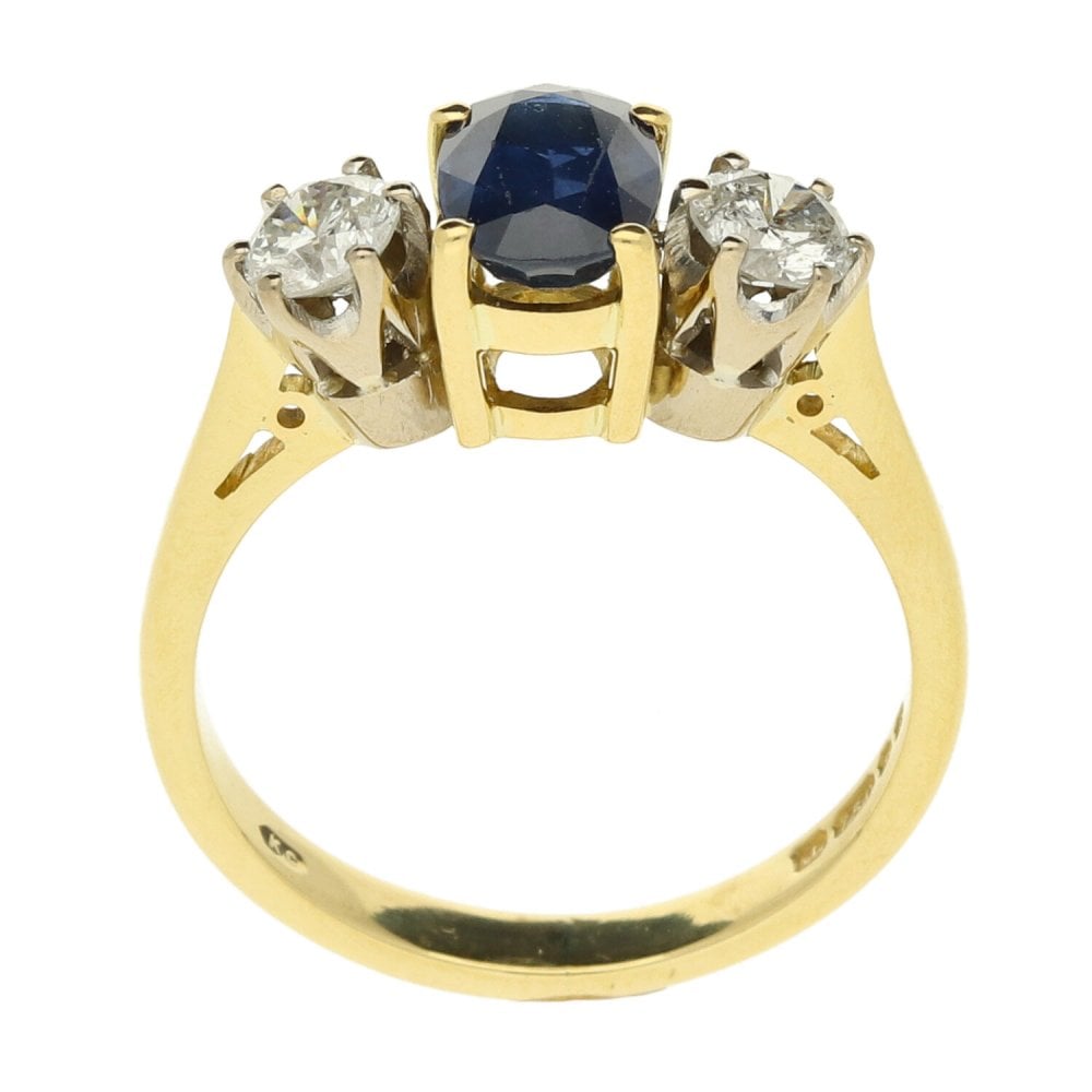 18ct Yellow Gold Sapphire & Diamond Ring - Size K