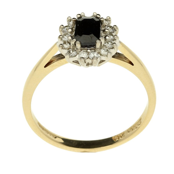 9ct Yellow Gold Dark Blue Sapphire & Diamond Cluster Ring