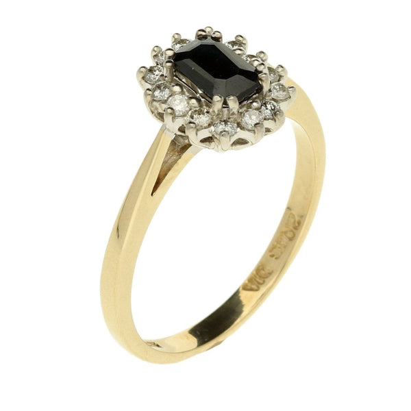 9ct Yellow Gold Dark Blue Sapphire & Diamond Cluster Ring
