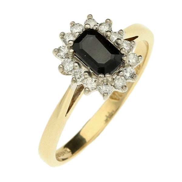 9ct Yellow Gold Dark Blue Sapphire & Diamond Cluster Ring