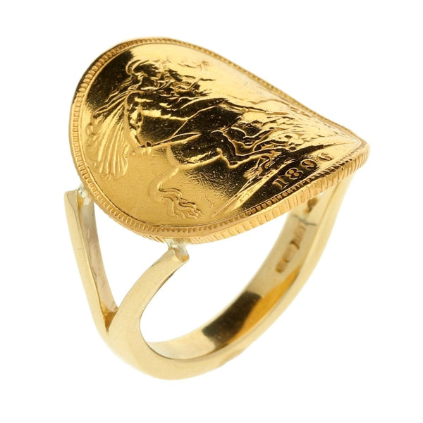 1896 Gold Full Bent Over Sovereign Ring - Size R½