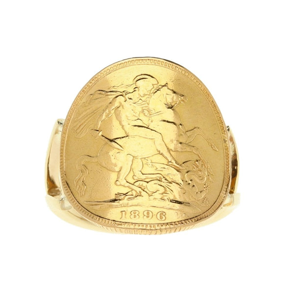 1896 Gold Full Bent Over Sovereign Ring - Size R½