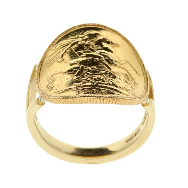 1896 Gold Full Bent Over Sovereign Ring - Size R½