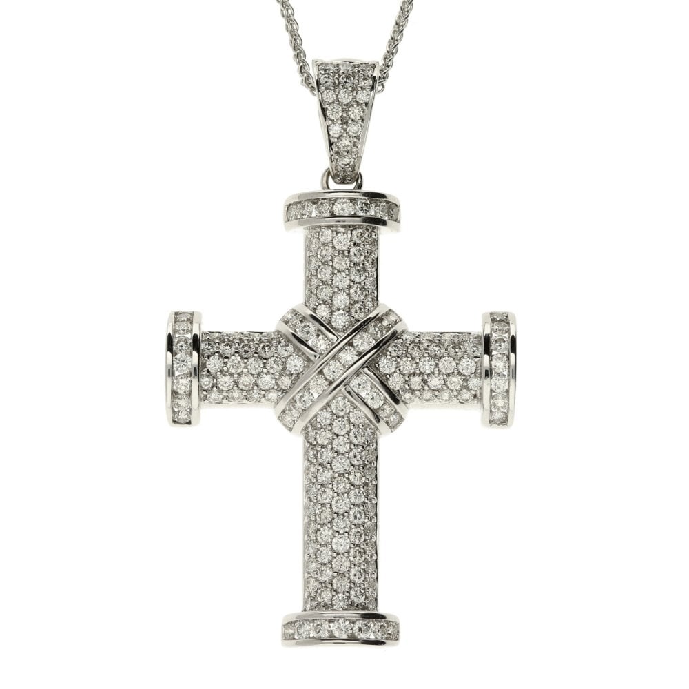 18ct White Gold Diamond Cross & Chain - 2.63ct