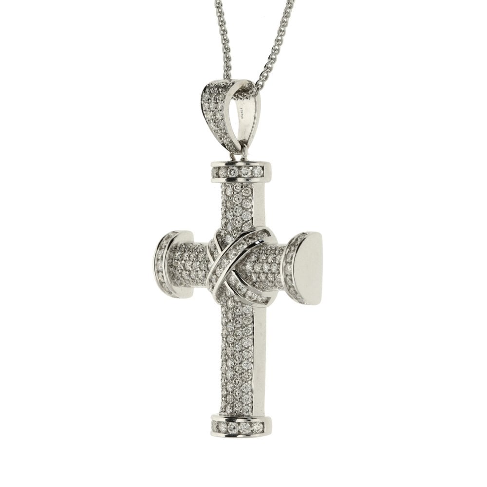 18ct White Gold Diamond Cross & Chain - 2.63ct