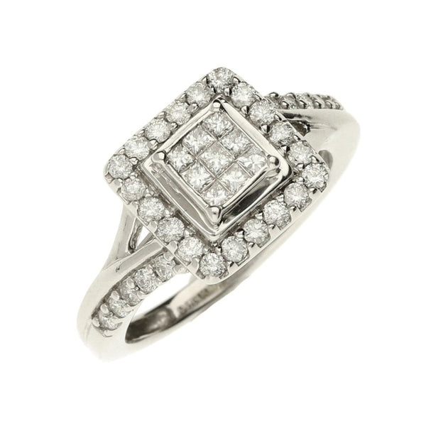 9ct White Gold Ladies Diamond  Cluster Ring - Size J