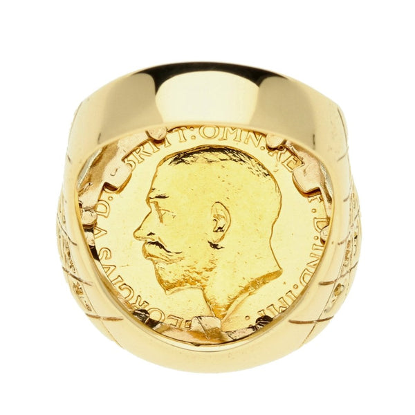 Full Sovereign Yellow Gold Coin Ring- Size Q