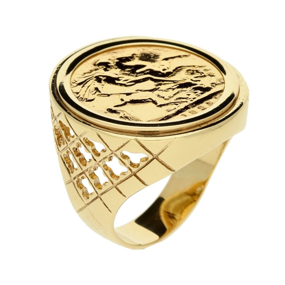 Full Sovereign Yellow Gold Coin Ring- Size Q