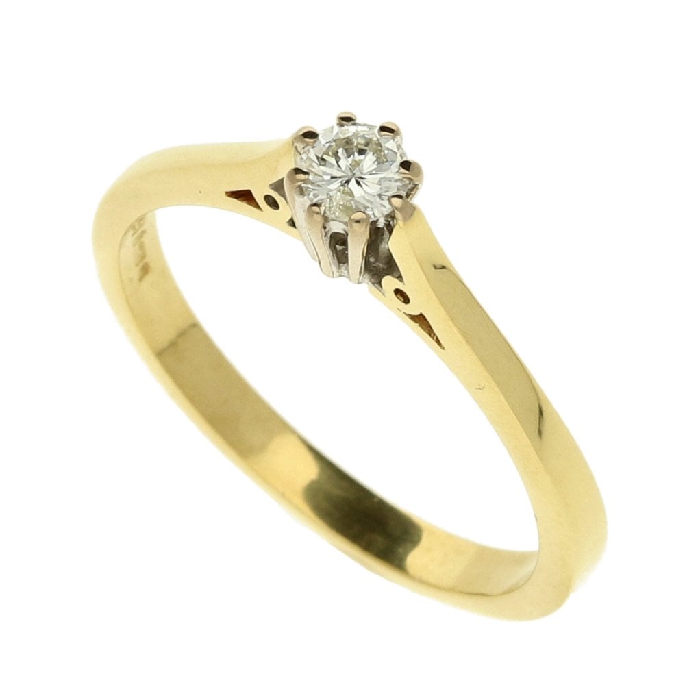 18ct Yellow Gold Diamond Solitaire Ring - Size N