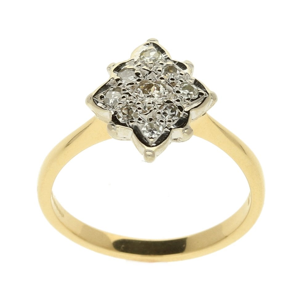18ct Yellow Gold Diamond Cluster Ring - Size K½