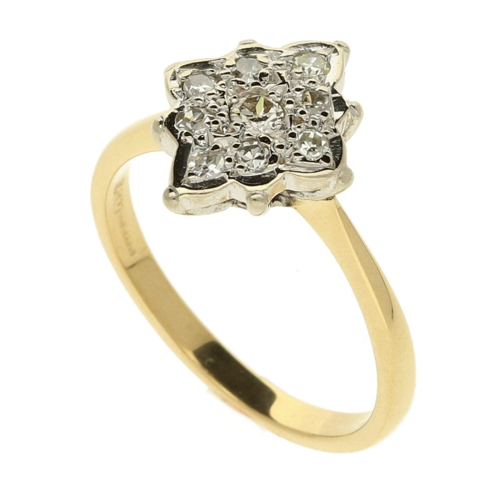 18ct Yellow Gold Diamond Cluster Ring - Size K½