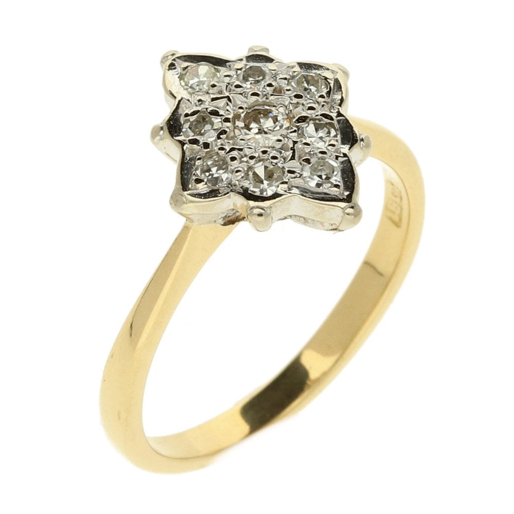 18ct Yellow Gold Diamond Cluster Ring - Size K½