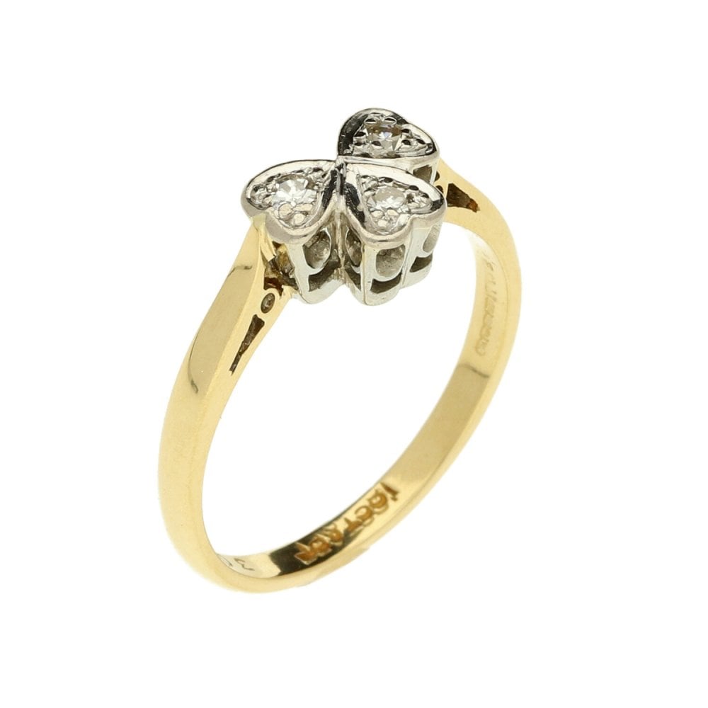 18ct Yellow Gold Diamond Set Clover Ring -Size K