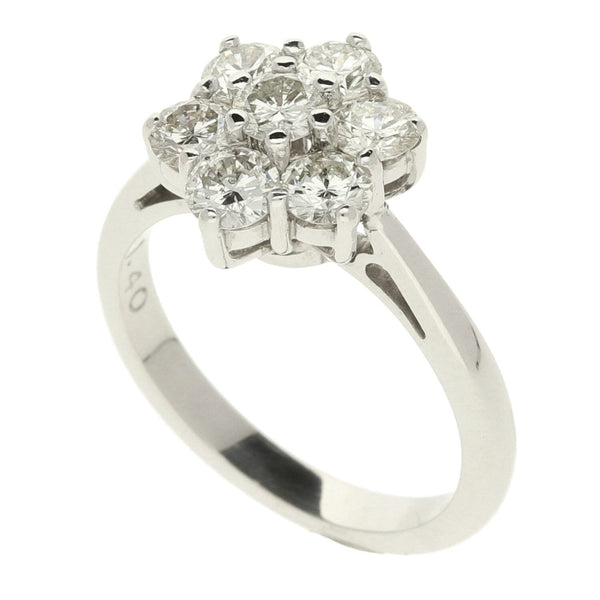 18ct White Gold Flower Cluster Diamond Ring- Size M
