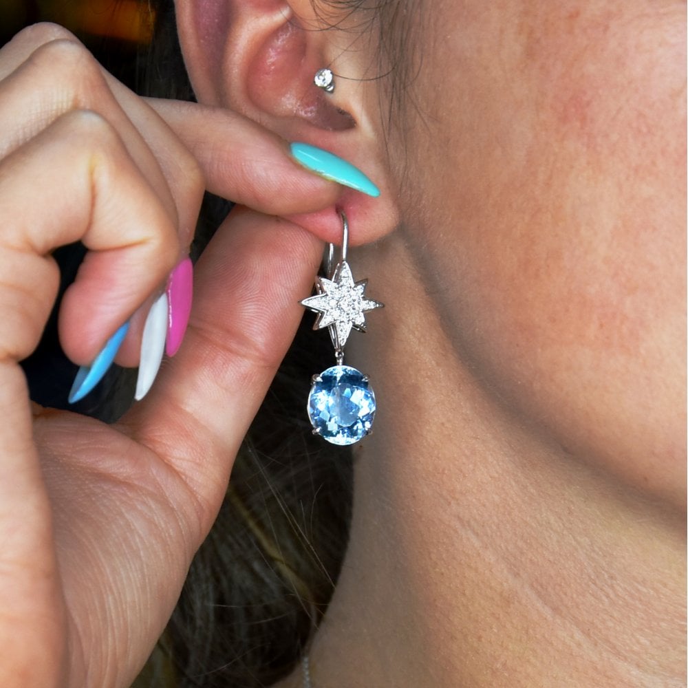 18ct White Gold Aquamarine and Diamond Star Earrings - 10.88ct