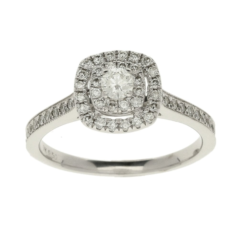 9ct White Gold Diamond Cluster Ring - Size M½