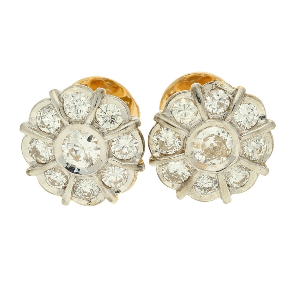 18ct Yellow Gold Circular Flower Diamond Earrings