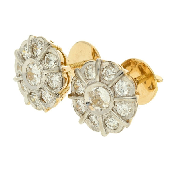 18ct Yellow Gold Circular Flower Diamond Earrings