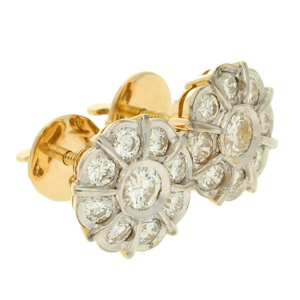 18ct Yellow Gold Circular Flower Diamond Earrings