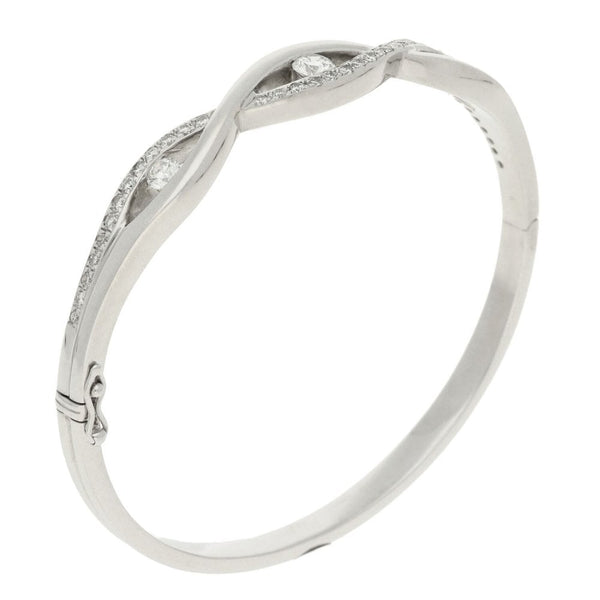 18ct White Gold Diamond Ladies Bangle - 1.43ct - 30.3g