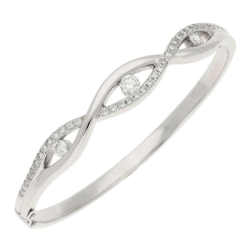 18ct White Gold Diamond Ladies Bangle - 1.43ct - 30.3g