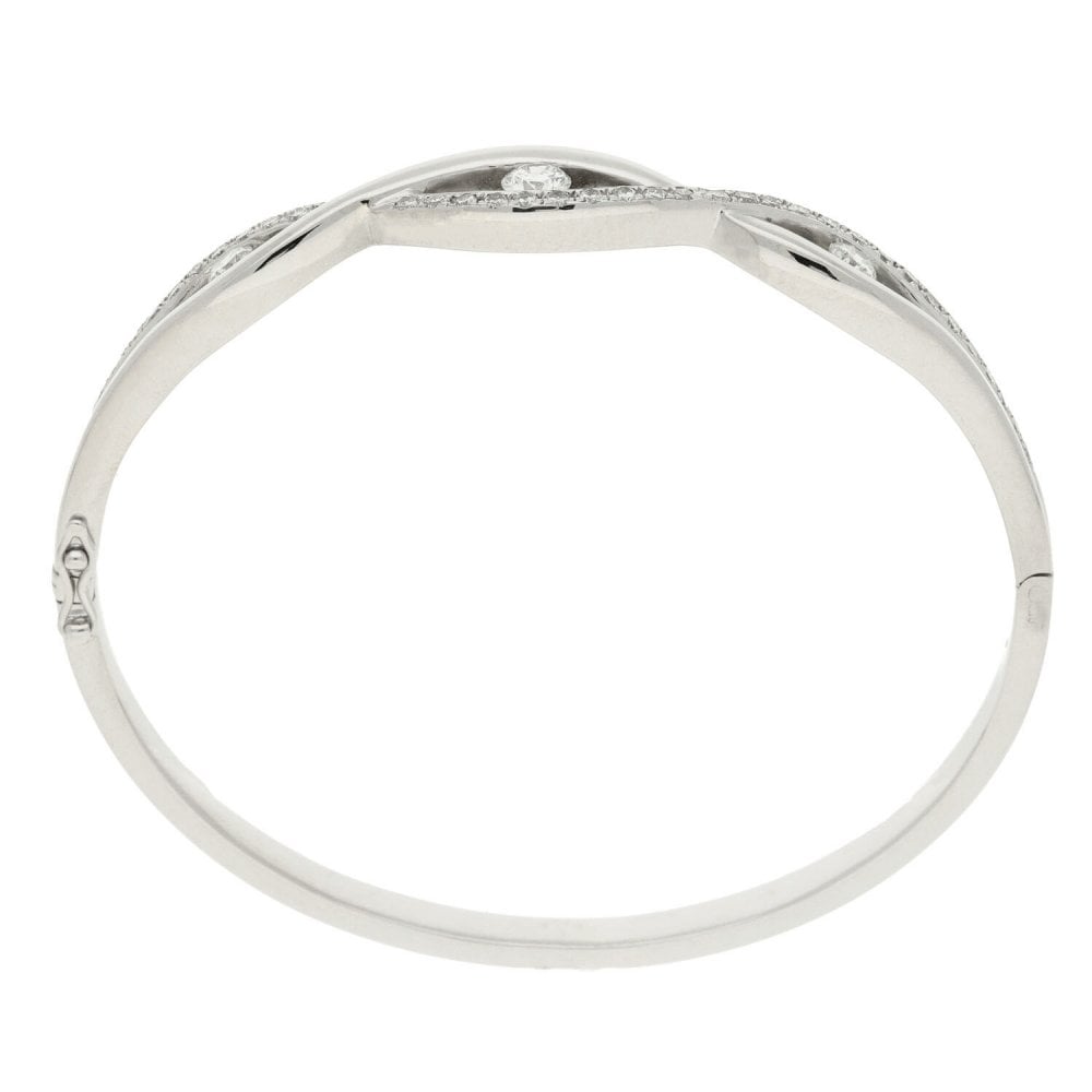 18ct White Gold Diamond Ladies Bangle - 1.43ct - 30.3g