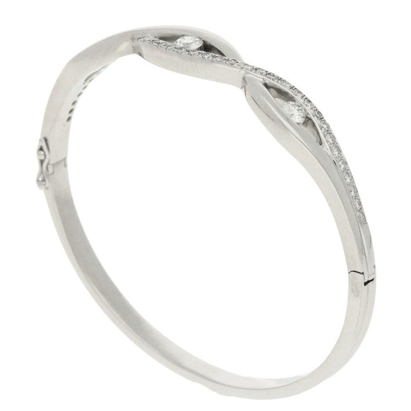 18ct White Gold Diamond Ladies Bangle - 1.43ct - 30.3g