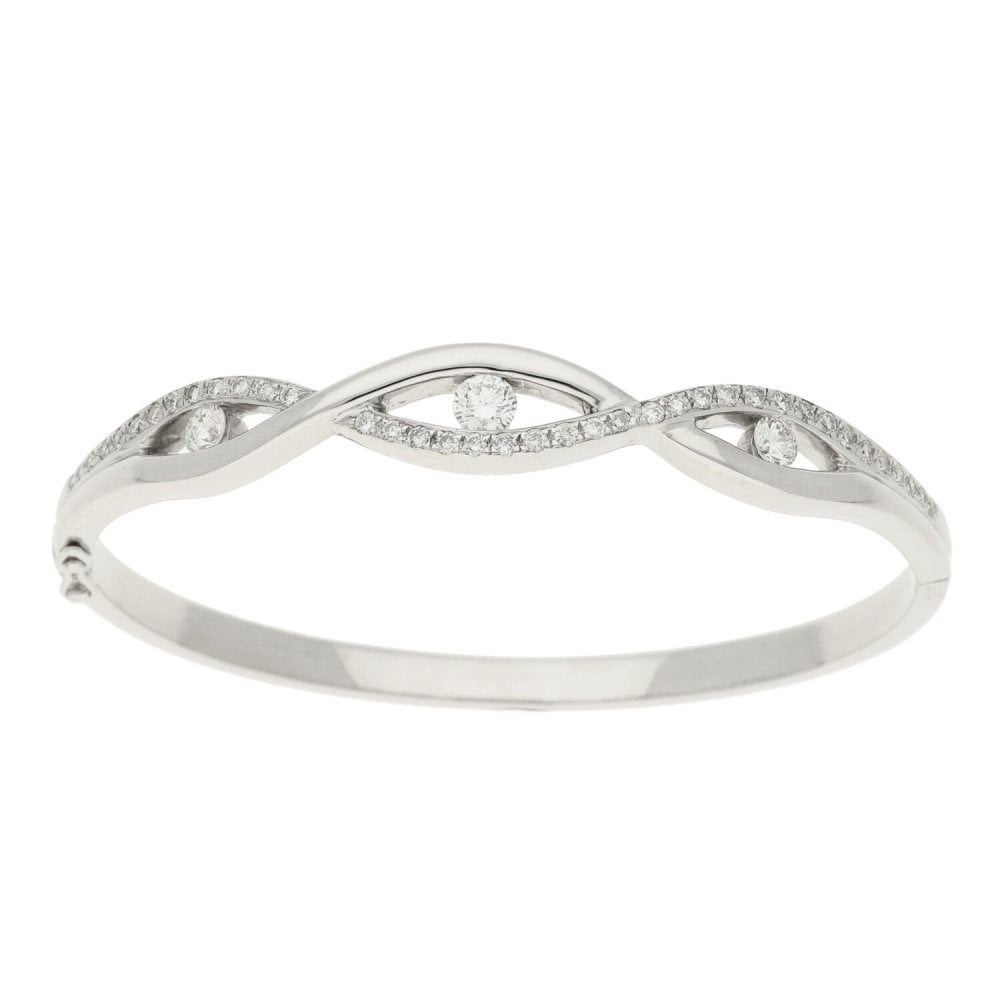 18ct White Gold Diamond Ladies Bangle - 1.43ct - 30.3g