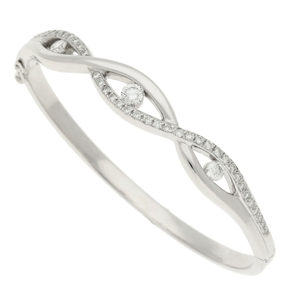 18ct White Gold Diamond Ladies Bangle - 1.43ct - 30.3g