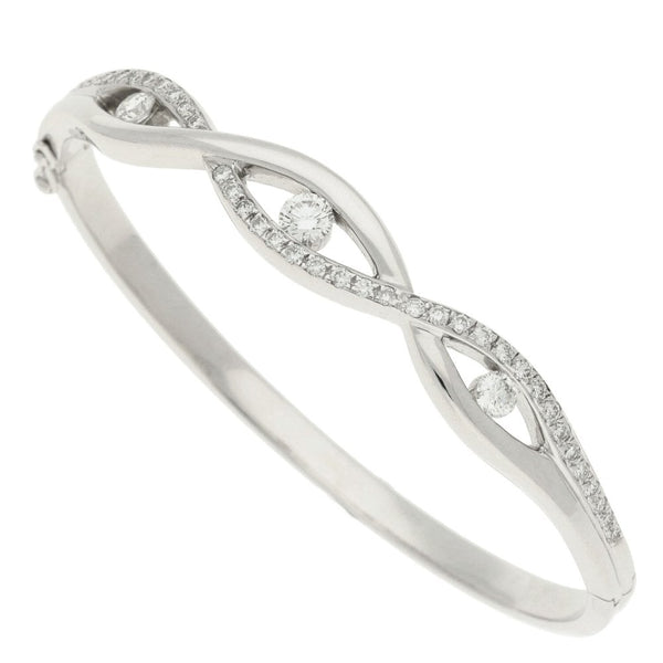 18ct White Gold Diamond Ladies Bangle - 1.43ct - 30.3g