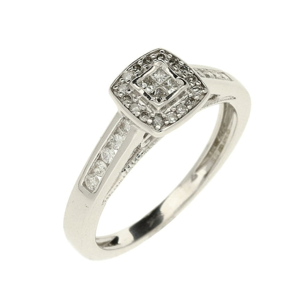 9ct White Gold Diamond Cluster Ring - Size J