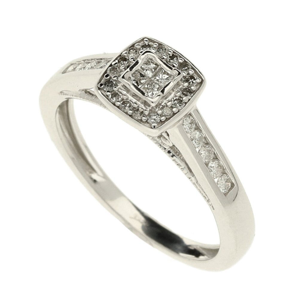 9ct White Gold Diamond Cluster Ring - Size J