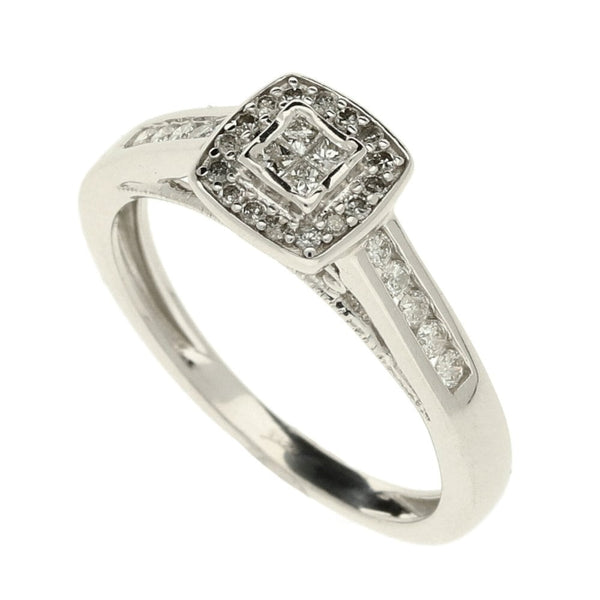 9ct White Gold Diamond Cluster Ring - Size J