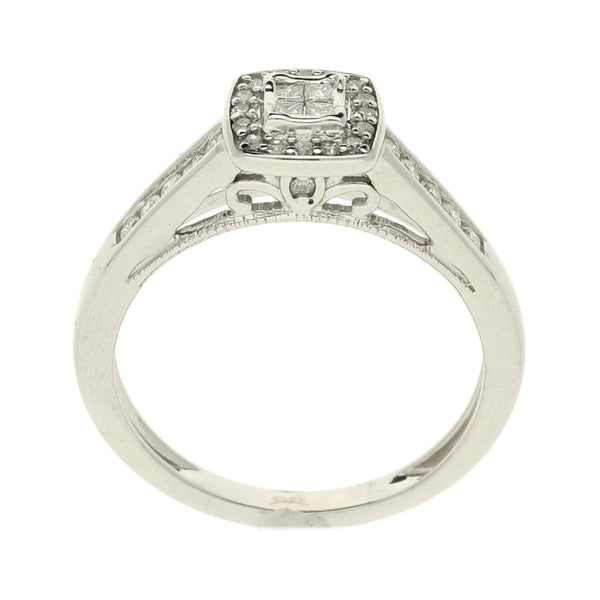 9ct White Gold Diamond Cluster Ring - Size J