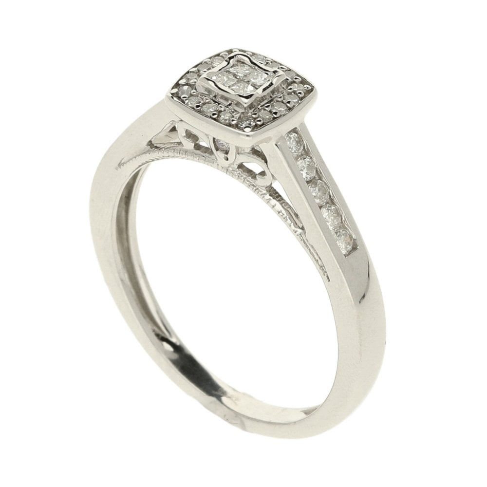 9ct White Gold Diamond Cluster Ring - Size J
