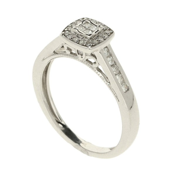 9ct White Gold Diamond Cluster Ring - Size J