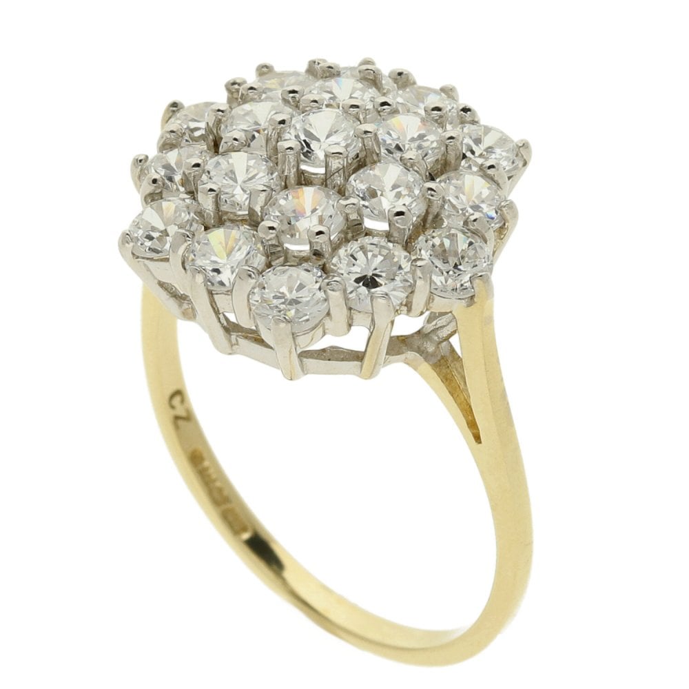 9ct Yellow Gold Cubic Zirconia Cluster Ring-Size N
