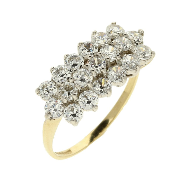 9ct Yellow Gold CZ Ladies Cluster Ring - Size M