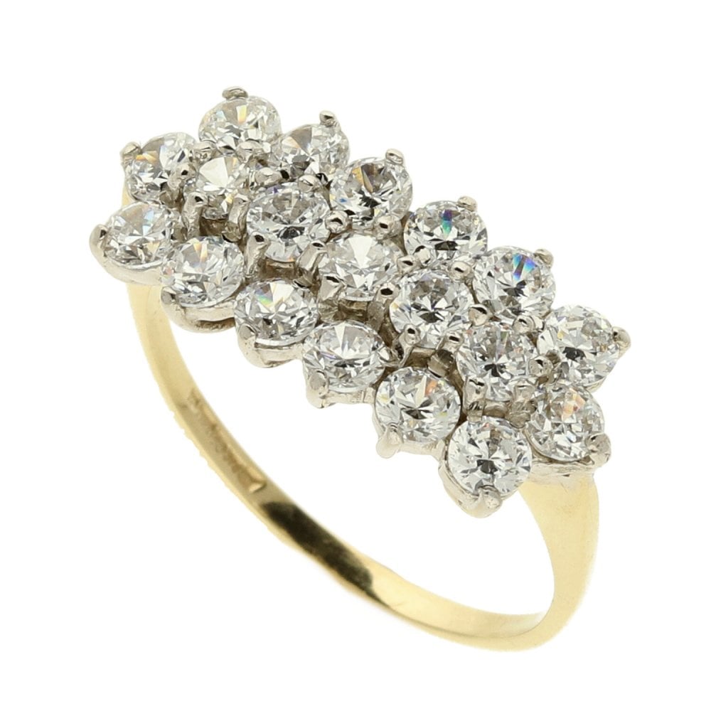 9ct Yellow Gold CZ Ladies Cluster Ring - Size M