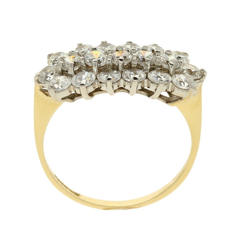 9ct Yellow Gold CZ Ladies Cluster Ring - Size M