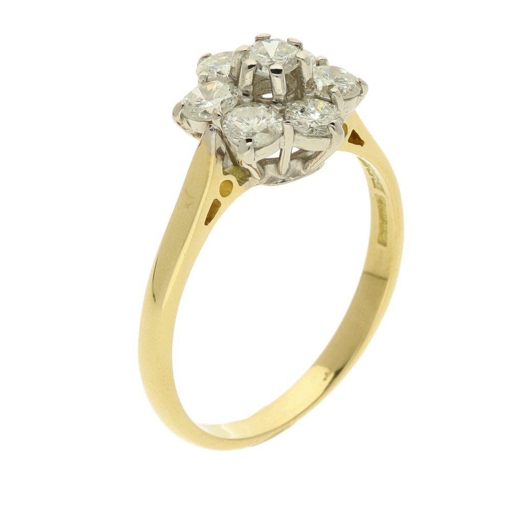 18ct Yellow Gold Diamond Cluster Ring- Size P