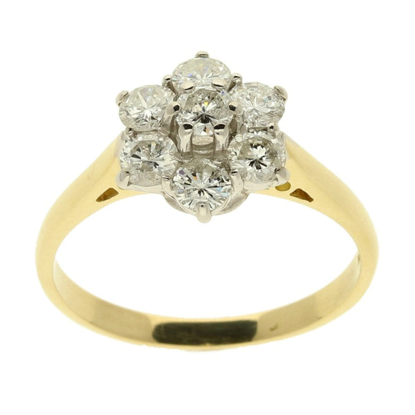18ct Yellow Gold Diamond Cluster Ring- Size P