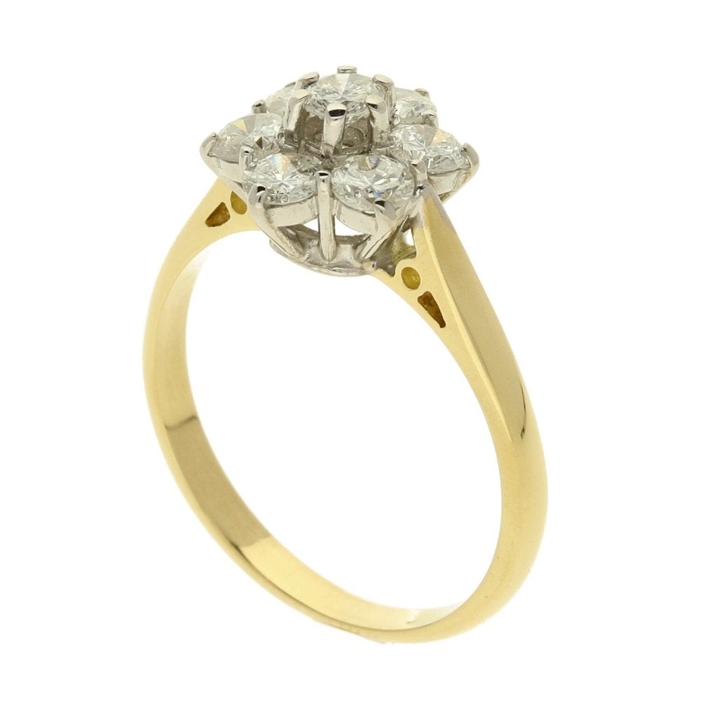 18ct Yellow Gold Diamond Cluster Ring- Size P