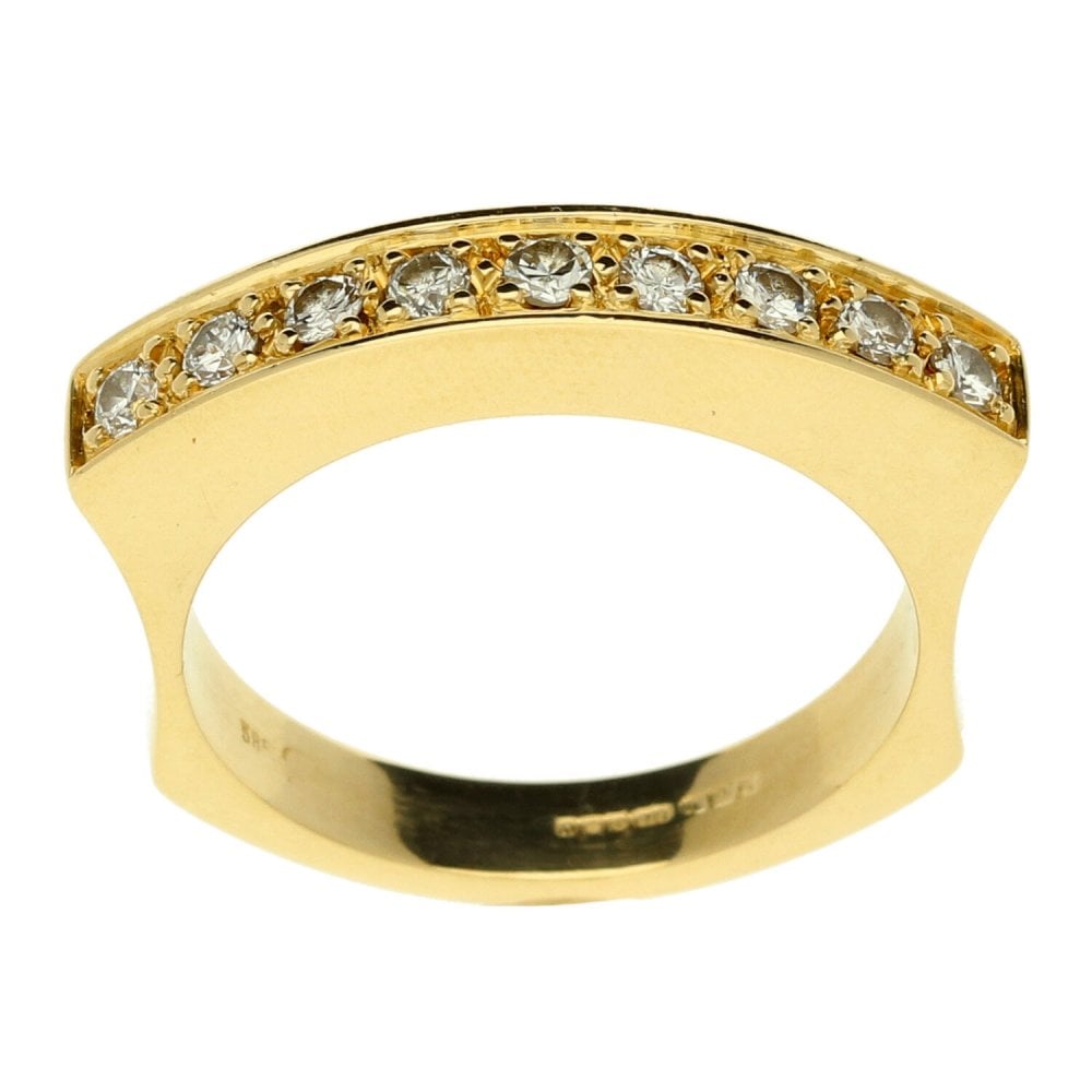 9ct Yellow Gold 9 Diamond Row Ring - Size O½ - 0.36ct