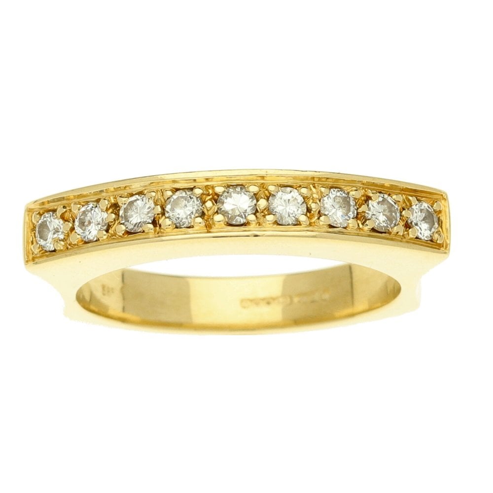 9ct Yellow Gold 9 Diamond Row Ring - Size O½ - 0.36ct