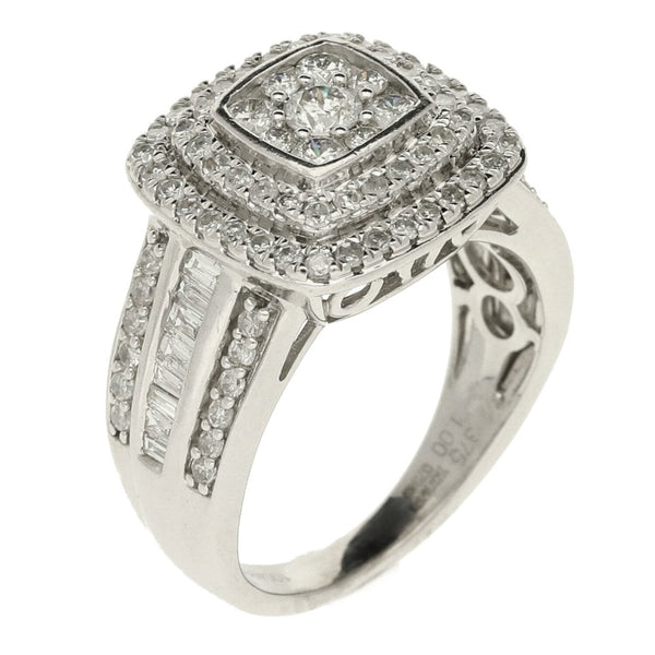 9ct White Gold Round Brilliant & Baguette Diamond Cluster Ring